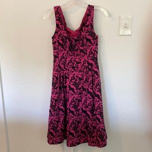 Betsy Johnson pink raven print dress; 50s style